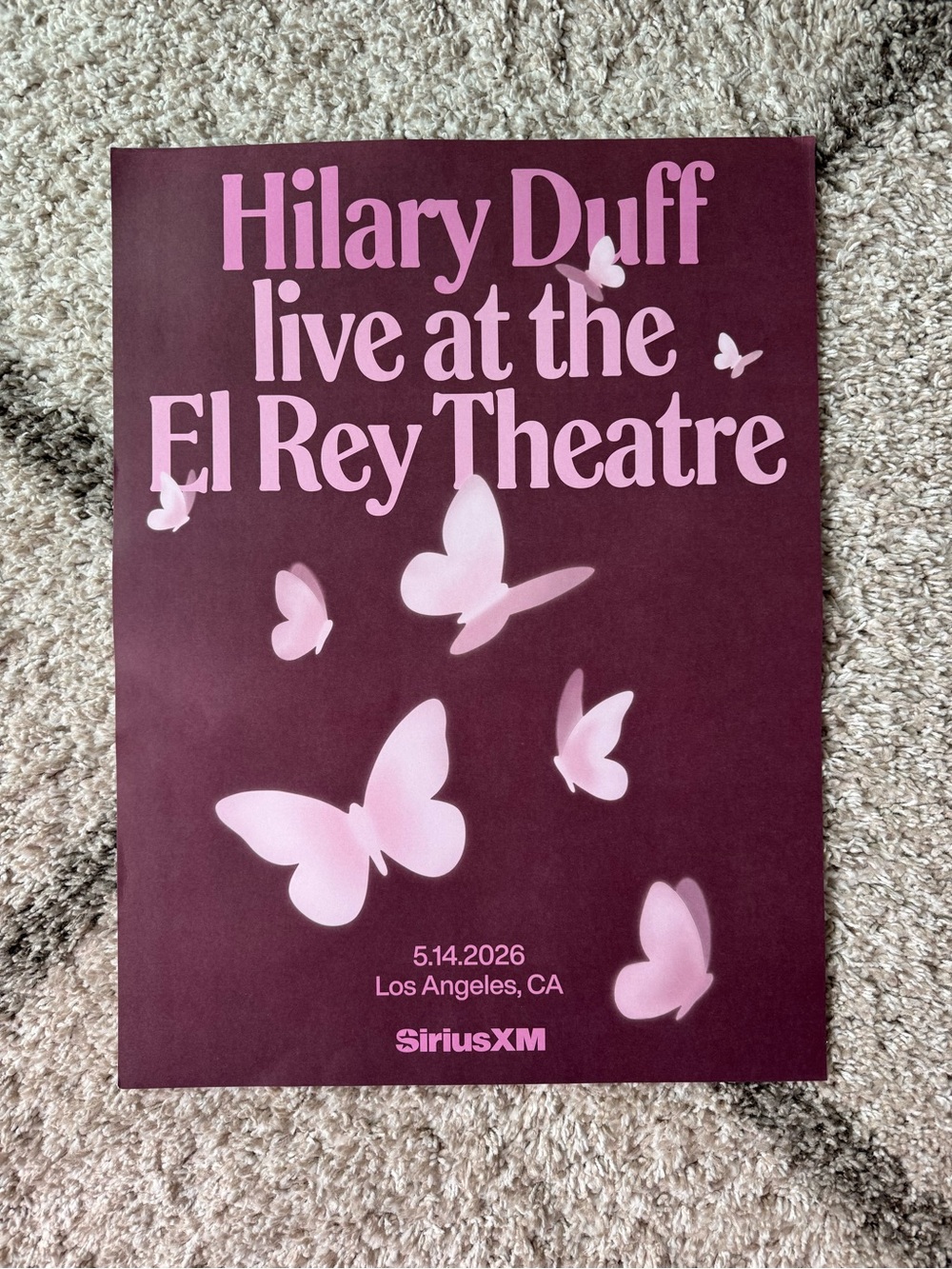 Hilary Duff Live at the El Rey Theatre Poster - Pink Butterflies on Plum